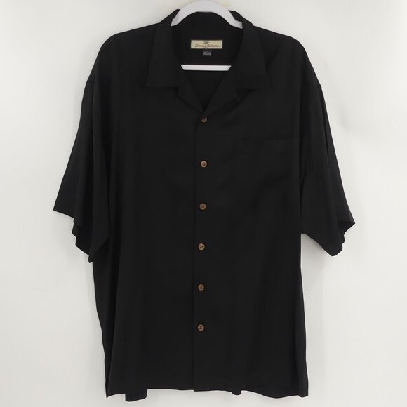 TOMMY BAHAMA 100% Silk Black Shirt‎ with Subtle Foliage Print Mens XL - Picture 1 of 5